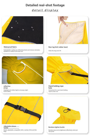 Waterproof Dog Poncho Reflective Dog Cape Dog Rainwear Pet Waterproof Clothing - Yellow - Size 4XL-15-19kg