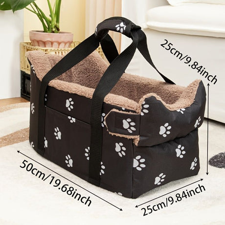 Portable Dog Carrier Dog Transport Box Furry Lining Dog Carrier High-Quality - Black - Size Regular