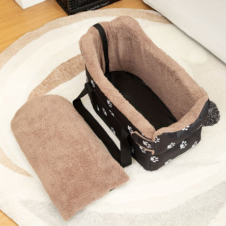 Portable Dog Carrier Dog Transport Box Furry Lining Dog Carrier High-Quality - Black - Size Regular