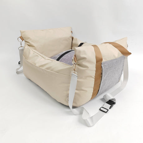 White car dog bed, dog carrier for car, pet travel accessories, dog transport in car, dog car seat, dog travel bed, Australian pet travel, secure dog carrier