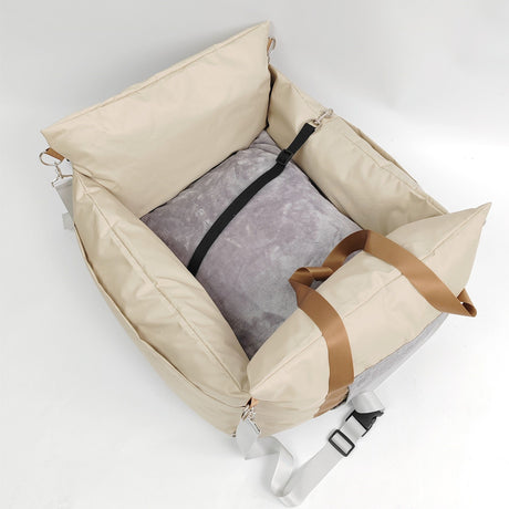 White car dog bed, dog carrier for car, pet travel accessories, dog transport in car, dog car seat, dog travel bed, Australian pet travel, secure dog carrier