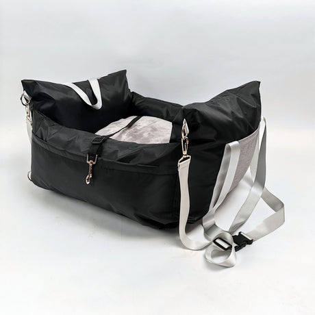 Black White car dog bed, dog carrier for car, pet travel accessories, dog transport in car, dog car seat, dog travel bed, Australian pet travel, secure dog carrier