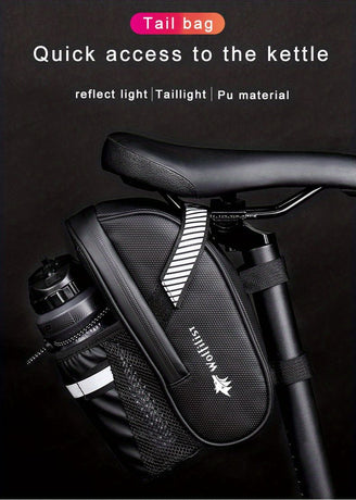 Bicycle Tail Bag with Quick Access Kettle Pocket & Reflective Safety Light