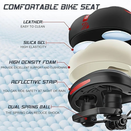 BUCKLOS saddle, wide cycling saddle, high-quality bike saddle, breathable bike saddle, black and red saddle, comfortable bike seat, durable bicycle saddle