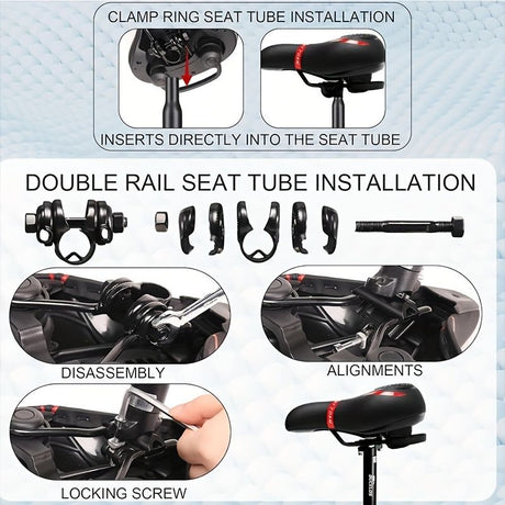 BUCKLOS saddle, wide cycling saddle, high-quality bike saddle, breathable bike saddle, black and red saddle, comfortable bike seat, durable bicycle saddle