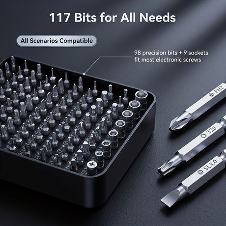 Black precision screwdriver set, drill bit set, DIY tools, professional tools, high-quality tools, electronics repair kit, compact tool set, durable screwdriver bits