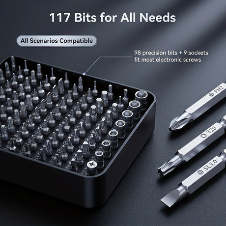 Black precision screwdriver set, drill bit set, DIY tools, professional tools, high-quality tools, electronics repair kit, compact tool set, durable screwdriver bits