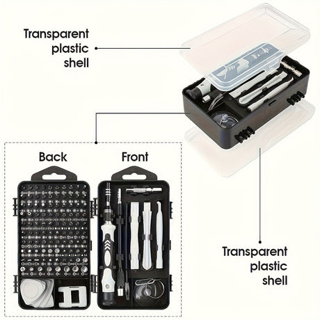 Black precision screwdriver set, drill bit set, DIY tools, professional tools, high-quality tools, electronics repair kit, compact tool set, durable screwdriver bits