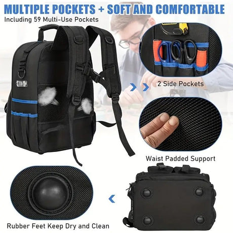 Tool Backpack Tool Storage Professional Tool Bag DIY Tool Backpack Tool - Black - Size regular