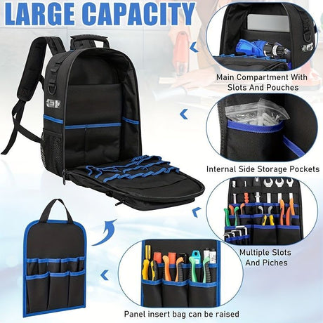 Tool Backpack Tool Storage Professional Tool Bag DIY Tool Backpack Tool - Black - Size regular