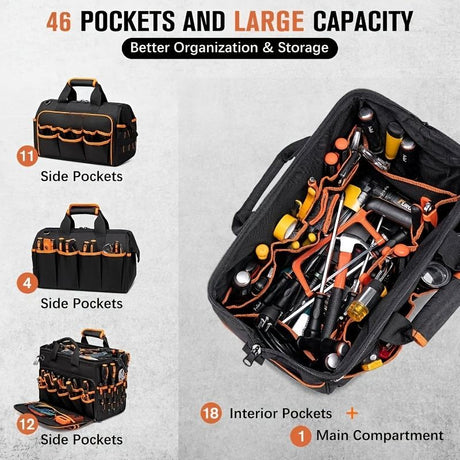 Tool Bag Heavy-Duty Tool Storage Multiple Compartments Durable Tool Bag - Black - Size regular