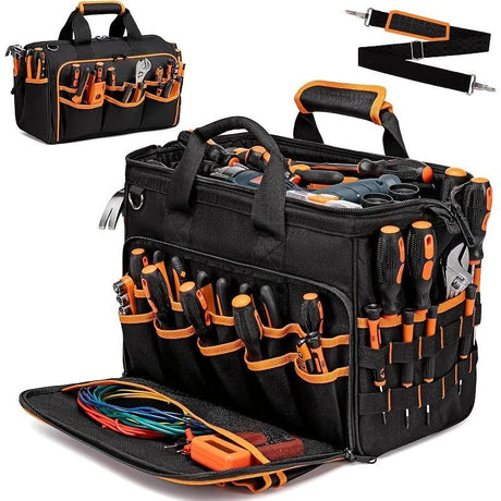 Tool Bag Heavy-Duty Tool Storage Multiple Compartments Durable Tool Bag - Black - Size regular
