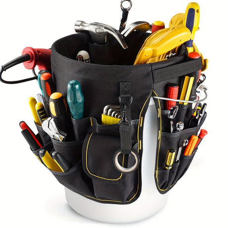 Black bucket tool organizer, tool storage, heavy duty tool organizer, multiple tool pockets, DIY tool storage, professional tool organizer, Australian tool storage