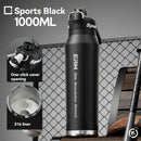 Black insulated water bottle, sports bottle 1000ml, 316 stainless steel bottle, one-click water bottle, gym water bottle Australia, BPA-free bottle, vacuum insulated, leak-proof water bottle