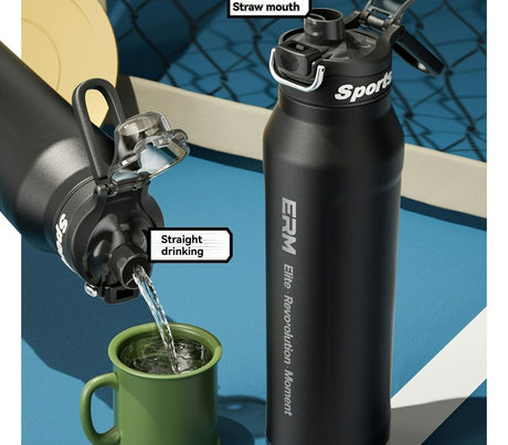 Black insulated water bottle, sports bottle 1000ml, 316 stainless steel bottle, one-click water bottle, gym water bottle Australia, BPA-free bottle, vacuum insulated, leak-proof water bottle