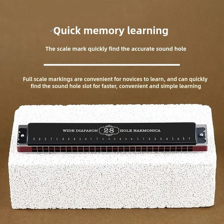 Black 28-hole harmonica, double-row harmonica, professional harmonica, diatonic harmonica, music accessory, harmonica for beginners, harmonica for professionals, Australian music store