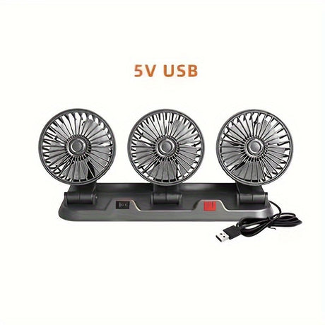 3-Head Car Circulating Fan with Multi-Directional Airflow