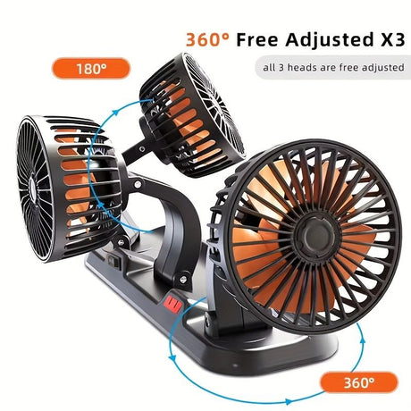3-Head Car Circulating Fan with Multi-Directional Airflow