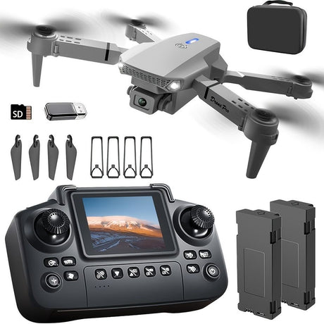 S2 MAX drone, dual-camera drone, upgraded remote control, ESC camera, long-lasting battery, 360° intelligent infrared flight, flying toy, drone gift, beginner drone, FPV drone - Gray - Size Three batteries