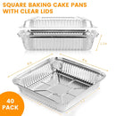 40 Pack 8x8 Inch (Approx. 20.3 x 20.3 cm) Aluminum Pans with Clear Plastic Lids - Square Baking Cake Pans - Foil Pans with Lids - Disposable Food Containers Ideal for Cooking, Heating, Storing, and Food Preparation