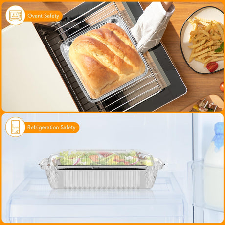 40 Pack 8x8 Inch (Approx. 20.3 x 20.3 cm) Aluminum Pans with Clear Plastic Lids - Square Baking Cake Pans - Foil Pans with Lids - Disposable Food Containers Ideal for Cooking, Heating, Storing, and Food Preparation