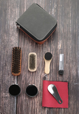 Gold Men's shoe care kit, leather shoe care, men's accessories, shoe care tools, leather case, Australian shoe care, leather polish kit