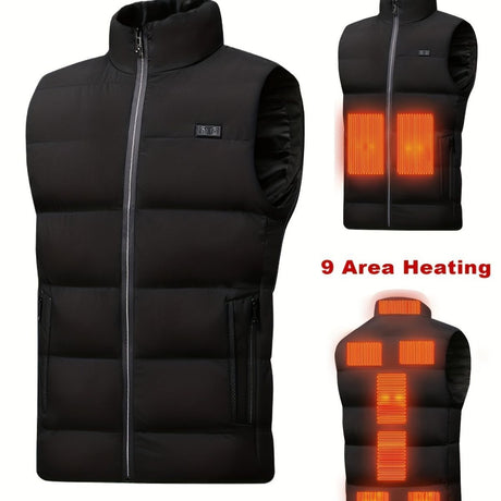 Men'S Heated Vest Electric Heating Gilet Winter Vest Smart Temperature Control - Black - Size 2XL