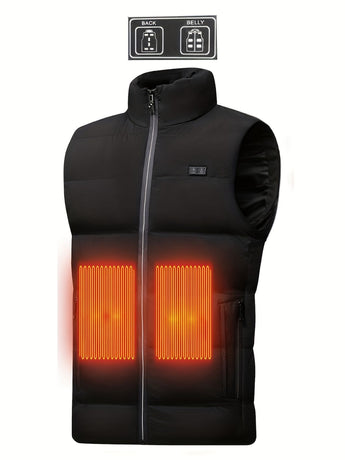 Men'S Heated Vest Electric Heating Gilet Winter Vest Smart Temperature Control - Black - Size 2XL