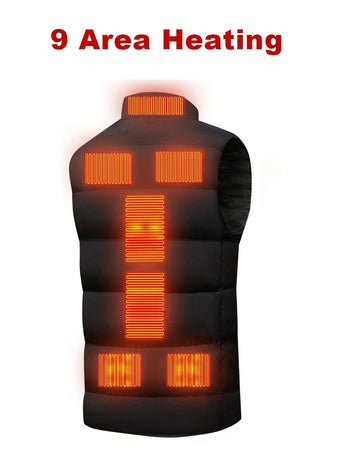 Men'S Heated Vest Electric Heating Gilet Winter Vest Smart Temperature Control - Black - Size 2XL