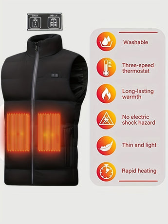 Men'S Heated Vest Electric Heating Gilet Winter Vest Smart Temperature Control - Black - Size 2XL
