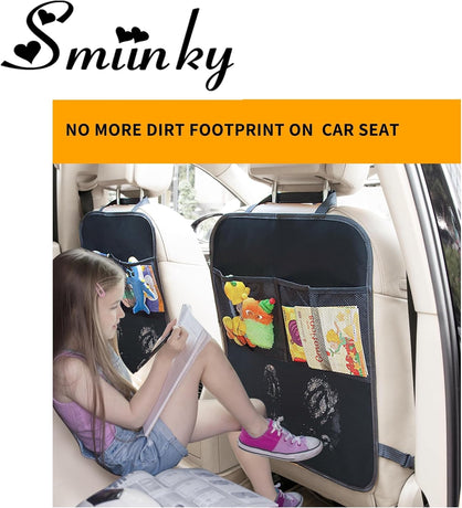 Kicking Mat with Organizer - 2 Pack Rear Seat Protector Seat Cover for your car, SUV, minivan or truck seat - Vehicle Rear Seat Child Safety Accessory - GM Interior Protector