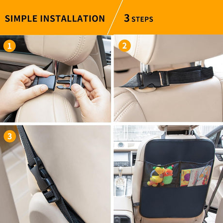 Kicking Mat with Organizer - 2 Pack Rear Seat Protector Seat Cover for your car, SUV, minivan or truck seat - Vehicle Rear Seat Child Safety Accessory - GM Interior Protector