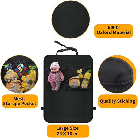 Kicking Mat with Organizer - 2 Pack Rear Seat Protector Seat Cover for your car, SUV, minivan or truck seat - Vehicle Rear Seat Child Safety Accessory - GM Interior Protector
