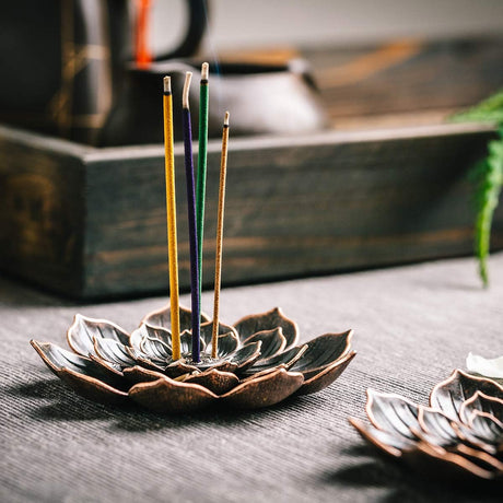 Incense Burner, Incense Holder for Sticks, Brass Lotus Incense Stick Holder and Detachable Ash Catcher