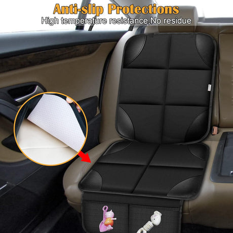 Child Car Seat Protector, Durable 600D Fabric Waterproof Car Seat Cover with Thick Padded Non-Slip Backing, No Imprint (Black 1 Piece)