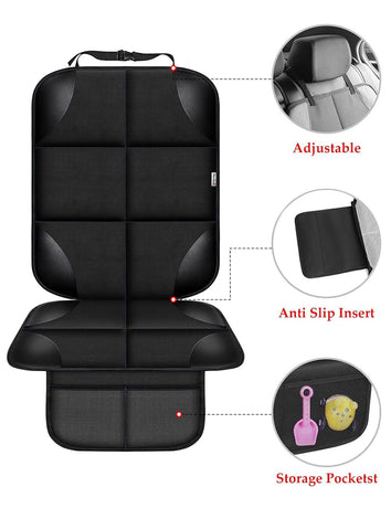 Child Car Seat Protector, Durable 600D Fabric Waterproof Car Seat Cover with Thick Padded Non-Slip Backing, No Imprint (Black 1 Piece)
