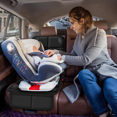 Child Car Seat Protector, Durable 600D Fabric Waterproof Car Seat Cover with Thick Padded Non-Slip Backing, No Imprint (Black 1 Piece)