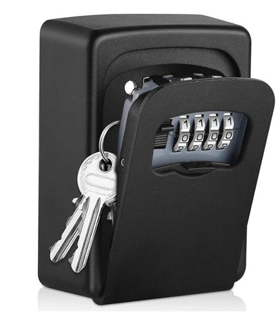 Wall-mounted Key Lock Box, Outdoor 4-Digit Weatherproof Lock Box, Large Capacity Lock Box for 5 Keys, Key Safe Storage Box, Indoor & Outdoor Garage Resettable Combination Lock Box