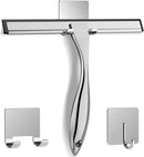 Multipurpose Stainless Steel Shower Scraper for Shower Glass Door with 2 Adhesive Hooks, Bathroom Cleaning Tools Window Mirror Scraper for Home, Clean Tile Wall, Car, 10 Inch (Approx. 25.4 cm) Silver