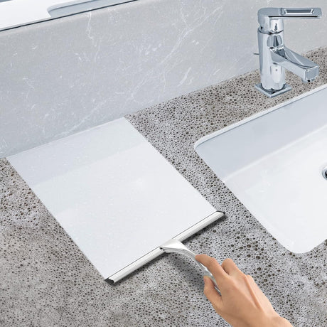 Multipurpose Stainless Steel Shower Scraper for Shower Glass Door with 2 Adhesive Hooks, Bathroom Cleaning Tools Window Mirror Scraper for Home, Clean Tile Wall, Car, 10 Inch (Approx. 25.4 cm) Silver