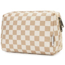 Checkered Makeup Bag Travel Makeup Bag Organizer Bag Makeup Bag Makeup Bag with Compartments for Ladies Girls (Large, Light Checkerboard)