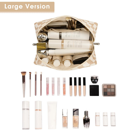 Checkered Makeup Bag Travel Makeup Bag Organizer Bag Makeup Bag Makeup Bag with Compartments for Ladies Girls (Large, Light Checkerboard)