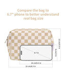 Checkered Makeup Bag Travel Makeup Bag Organizer Bag Makeup Bag Makeup Bag with Compartments for Ladies Girls (Large, Light Checkerboard)
