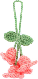 Lily Flower Hand Knitted Car Mirror Suspension Accessories, Rearview Mirror Accessories Car Decoration for Men and Women（Pink）