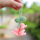 Lily Flower Hand Knitted Car Mirror Suspension Accessories, Rearview Mirror Accessories Car Decoration for Men and Women（Pink）