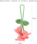 Lily Flower Hand Knitted Car Mirror Suspension Accessories, Rearview Mirror Accessories Car Decoration for Men and Women（Pink）