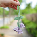 Lily Flower Hand Knitted Car Mirror Suspension Accessories, Rearview Mirror Accessories Car Decoration for Men and Women（Purple）
