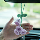 Lily Flower Hand Knitted Car Mirror Suspension Accessories, Rearview Mirror Accessories Car Decoration for Men and Women（Purple）