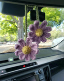 Crochet Daisy Auto Parts Women Cute Rearview Mirror Charm Crafted Daisy Flower Gift Crochet Lovers Car Decoration Car Interior Aesthetics (Purple)