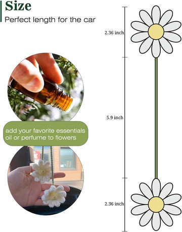 Crochet Daisy Auto Accessories Women Cute Rearview Mirror Charm Crafted Daisy Flower Gift Crochet Enthusiast Car Decoration Car Interior Aesthetics (White)